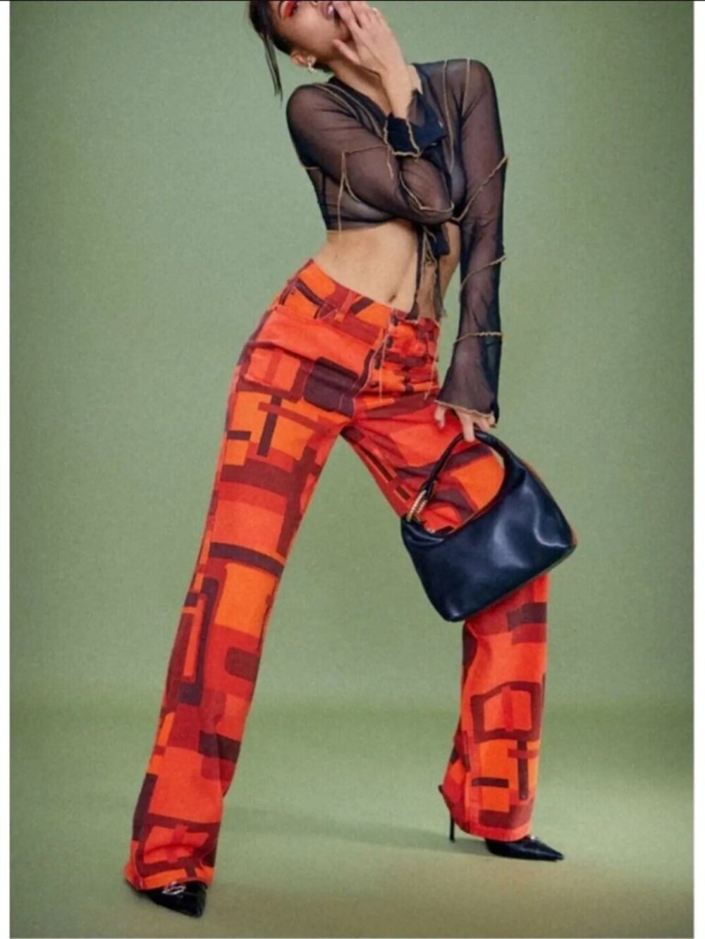 Jaded London Red Orange Abstract Geometric Boyfriend Jeans Streetwear